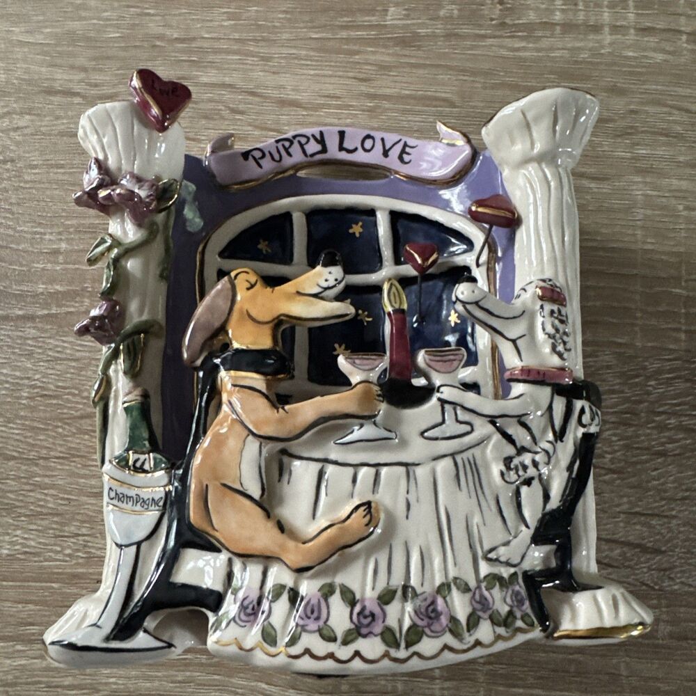 Blue Sky Little Love Scenes Puppy Love Ceramic Tealight Holder Heather Goldminc
